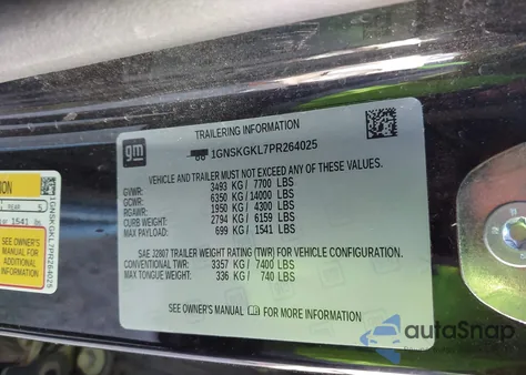 2023 Chevrolet Suburban 4Wd High Country из США, поврежденный, VIN 1GNSKGKL7PR264025